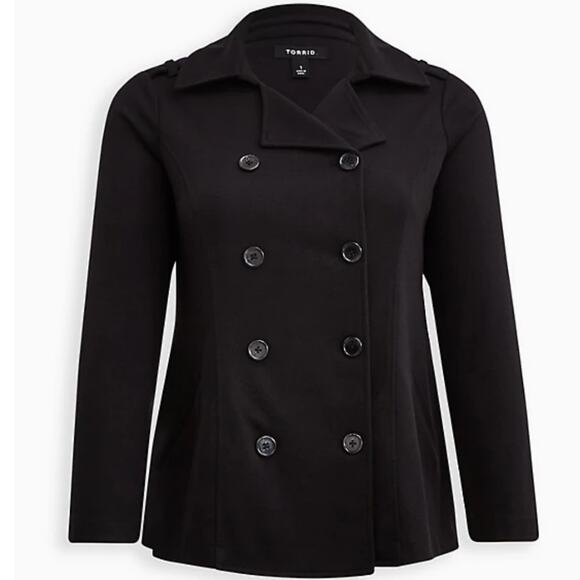 Torrid NWT Peacoat Lightweight Ponte Black Double Breasted Max Stretch Size 6X - Picture 1 of 11